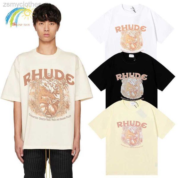 

men's t-shirts heavy fabric herbaceous printing rhude tee men women hip hop oversized rhude t shirt black apricot white tags, White;black