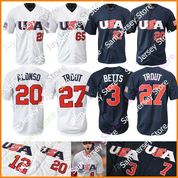 

2023 team usa baseball jersey mike trout bobby witt jr. nolan arenado cortes clayton kershaw realmuto mookie betts trea turner cedric mullin, Blue;black