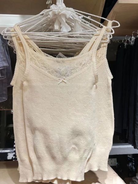 

camisoles tanks leisure women's beige lace slim fit tank summer fashion women's spice knitted sleeveless 230407, Black;white