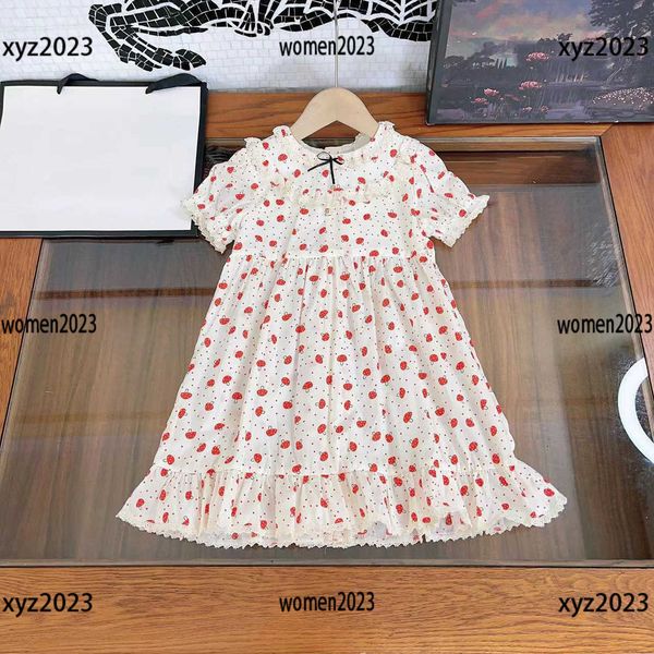 

2023 designer baby dress small bow decoration girl summer dress skirt lace decoration size 100-160 cm new product, Red;yellow
