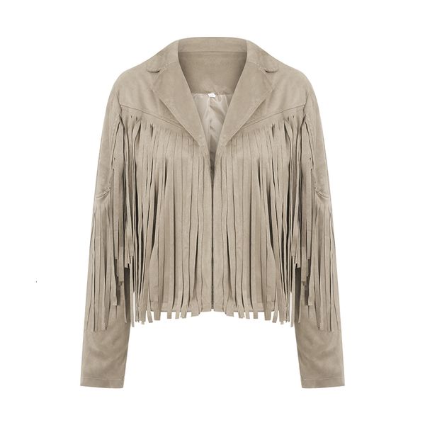 

women's jacket's s vintage womens fringed hem tassel cardigan crop y2k motor biker suede leather 90s streetwear coat cool 230406, Black;brown