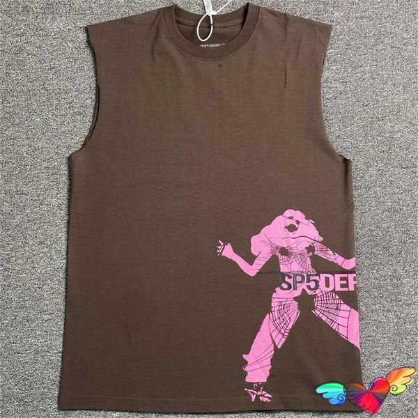 

men's t-shirts 2023 hip hop sp5der tank men women young thug spider sleeveless 555555 tee pink graphic web t-shirt, White;black