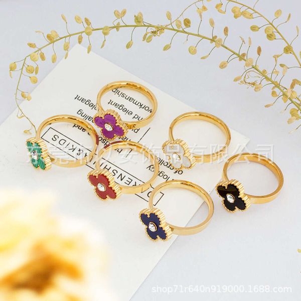 

Classic designer jewelry Four-leaf Clover Ring jewelrys High version Lucky Four Leaf Grass Rings for Women with Colorless Light Luxury Small Design Ring Van Clee