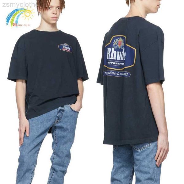 

men's t-shirts summer 2023 new simple motorsport letter printing classic tee rhude black white apricot women men's casual oversize, White;black