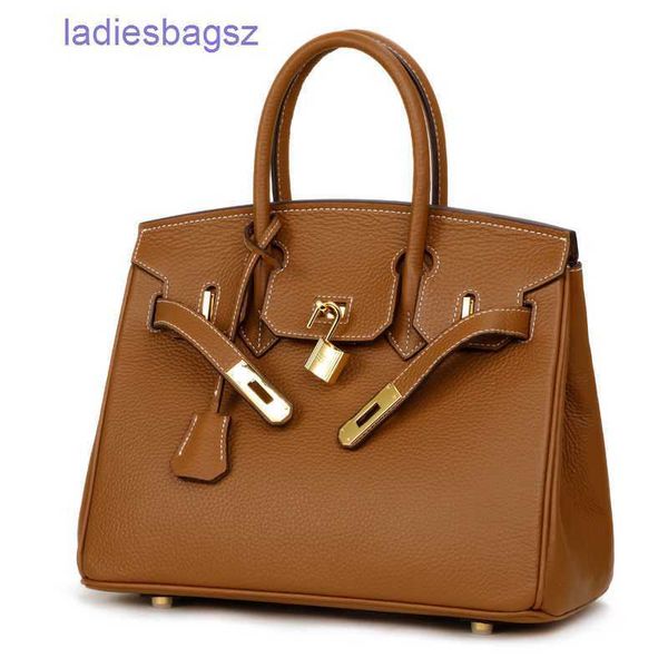 

luxury hermss handbags birkines leather lychee genuine women's 2023 new fashion portable lock temperament shoulder st30, Black