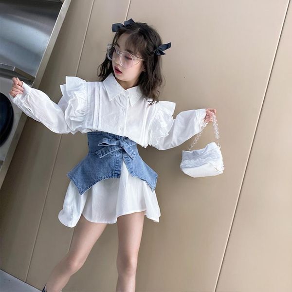 

girl s dresses girl denim patchwork dress spring autumn long sleeve fashion ruffles children cotton shirts kids clothes wz94 230406, Red;yellow