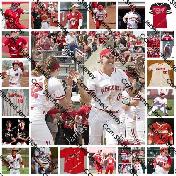 

custom wisconsin badgers softball baseball stitched jersey 16 skylar sirdashney 18 brooke kuffel 20 molly schlosser 21 ellie hubbard 22 peyt, Black