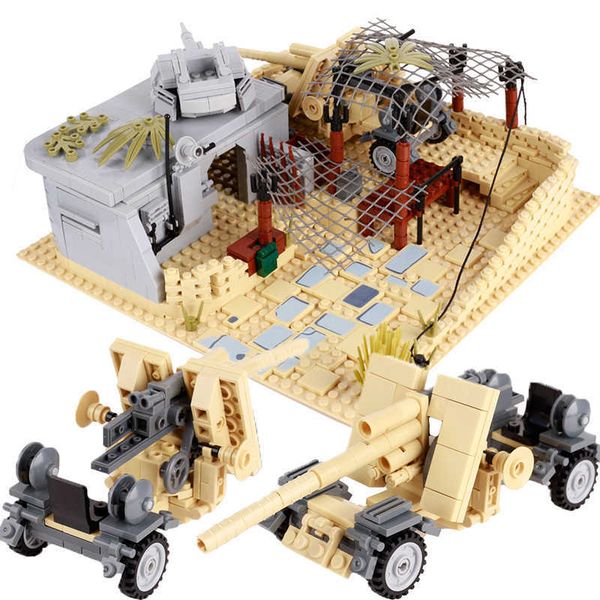 

model kits moc ww2 military war north africa main battlefield building blocks german figure soldiers gun antiaircraft weapons bricks toys p2