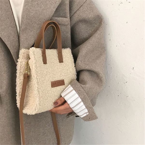 

evening bags women winter shoulder bag lamb wool warm soft autumn ins square cross-body portable casual beige khaki girls preppy style 23040