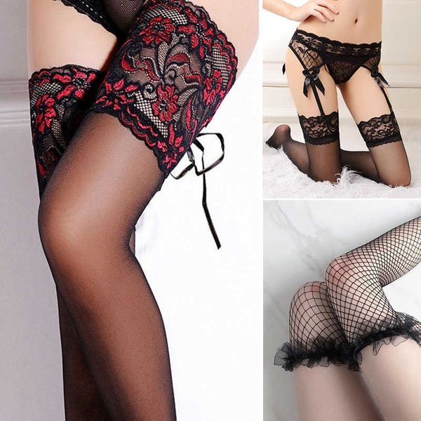 

5 pc socks thigh high over knee stockings bling shiny rhinestone lace stockings mesh fishnet lingerie female nylon long stockings z0407, Red;black