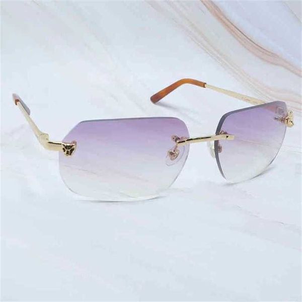 

2023 designer glasses model panther tint fashion sun summer rimless glasses women and mens eyewear o2ci sunglasses, White;black