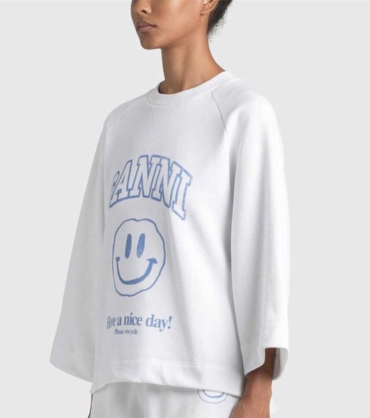 

ganni designer women designer t shirt summer cotton smiling face printed sleeve fashion shorts sports set, White