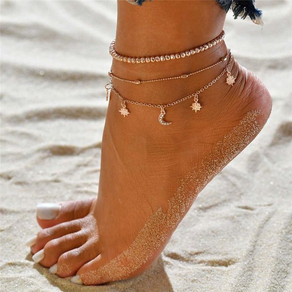 

anklets vagzeb 2023 boho style star moon anklet fashion multilayer foot chain new ankle bracelet for women beach accessories gift aa230512, Red;blue