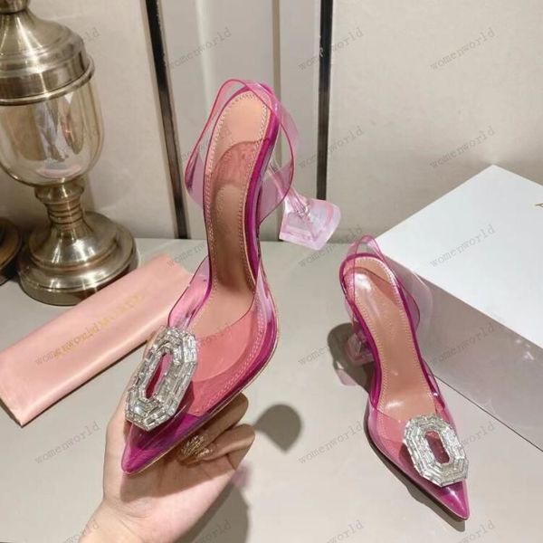 

amina muaddi luxury designer sandals new clear begum glass pvc crystal transparent slingback sandal heel pumps /7cm crystal-embellished sl, Black