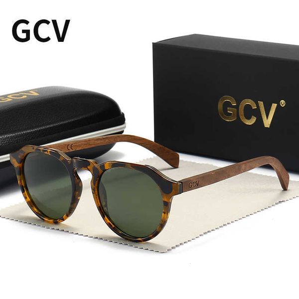 

sunglasses gcv brand advanced walnut wood hawksbill leopard grain frames ultralight sunglasses men women female polarized delicate fashion p, White;black
