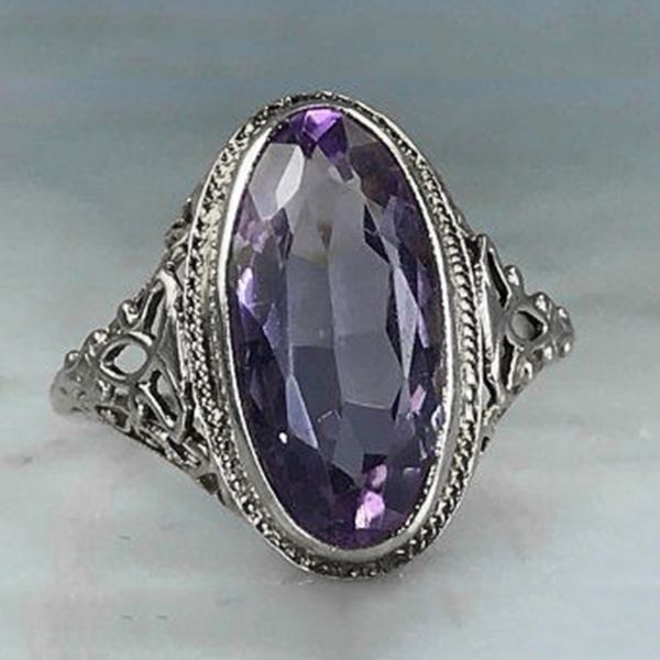 

wedding rings vintage style antique gold color big purple oval crystal shaped finger ring for women party causal daily life jewelry 230407, Slivery;golden