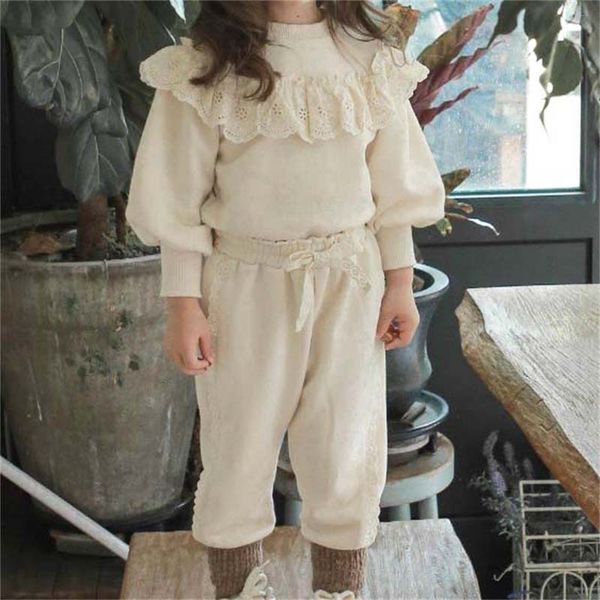 

clothing sets full sleeve o neck collar solid pullover regular cotton fashion cute lovely comfortable warm winter autumn girls kids 230407, White