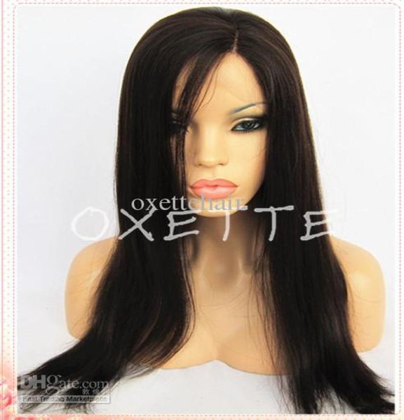 

oxette side parting light yaki straight full lace wig natural hair line front lace wig baby hair bleached knots4855819, Black;brown