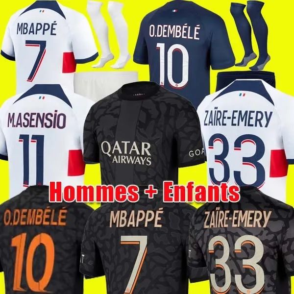 

2023 2024 maillot de foot MBAPPE soccer jerseys KOLO MUANI O.Dembele ASENSIO HAKIMI Ugarte football shirt 23 24 hommes enfants MEN kids KIT pSgES LEE KANG IN third away, 23 24 away adult+patch