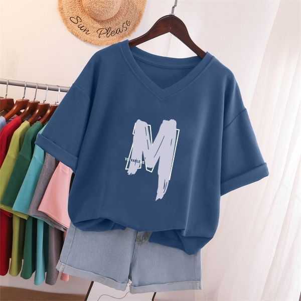 

women's t-shirt ebaihui women's 100% cotton l-5xl t-shirt plus size short sleeve couple t-shirt summer cartoon print v-neck large, White