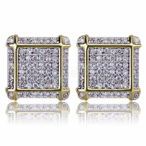 

hip hop iced out square earring two tone color plated cubist screw back stud earring for men and women, Golden;silver