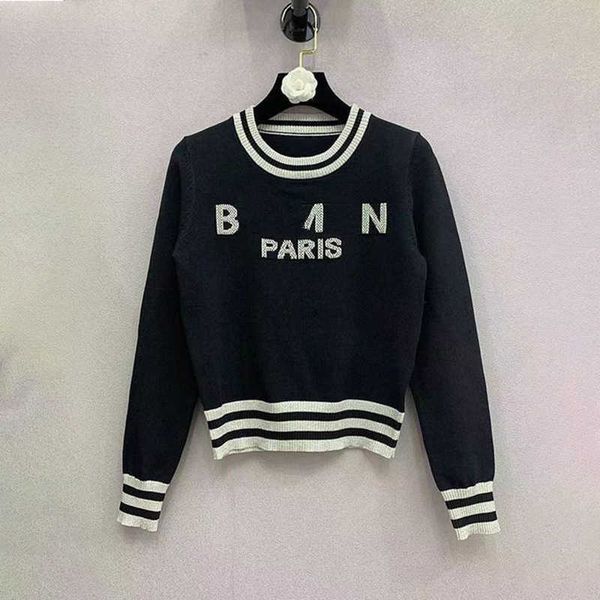 

women's sweaters womens women round neck stripe balman knit woman pullovers letter knitted long sleeved short sweater fashion casual kn, White;black