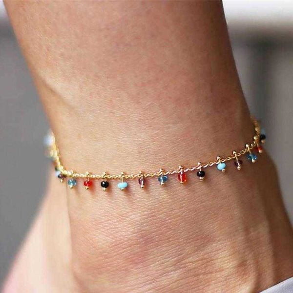 

anklets fashion gold color chain anklets for women girls fashion crystal beads tassel anklet foot ankle bracelet boho beach jewelry aa230406, Red;blue