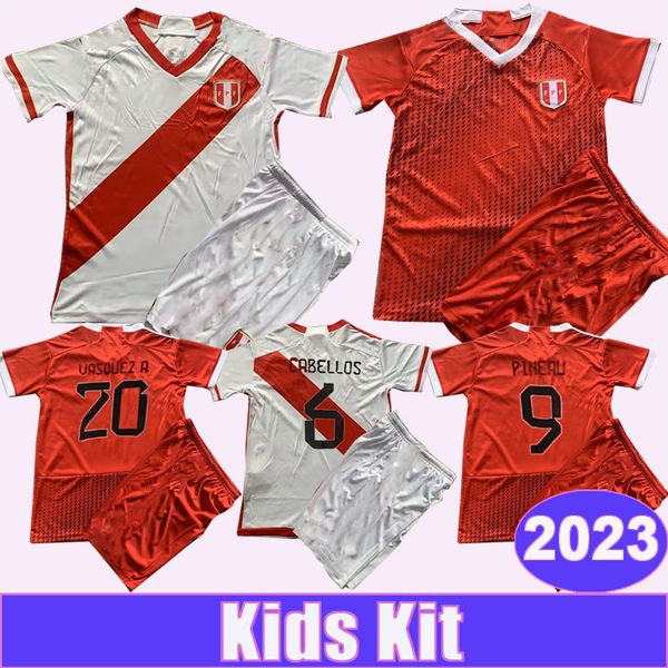 

2023 peru lapadula tapia kids kit soccer jerseys national team flores cueva guerrero farfan abram lores home white away child suit football, Black