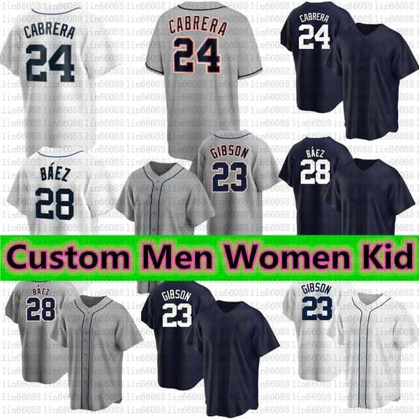 

2023 custom baseball jersey 28 javier baez miguel cabrera kirk gibson tucker barnhart jacoby jones dustin garneau jake rogers jonathan schoo, Blue;black
