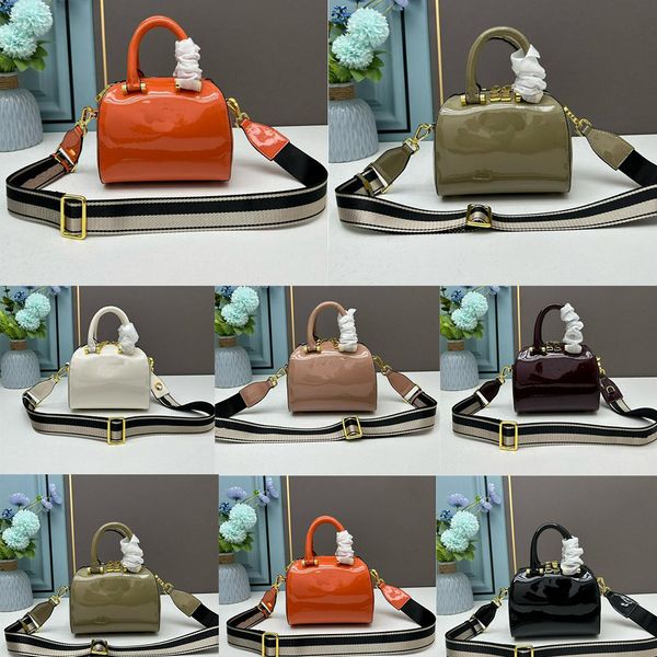 

mini pillow shoulder bags handbags patent leather monochrom handbags zipper closure embroidered letters woven adjustable shoulder straps cro