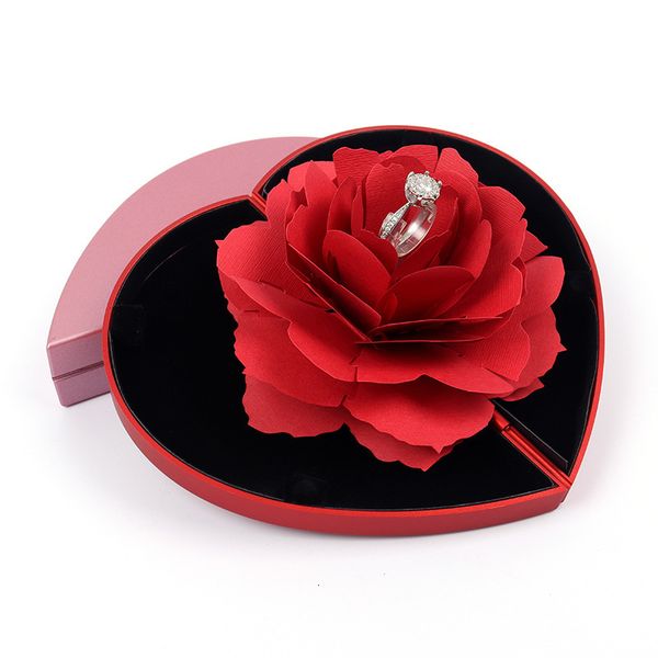 

jewelry settings heart shape wedding ring box rose flower display for couple gift storage case mothers day festival 230407, Slivery;crystal
