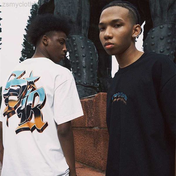 

men's t-shirts sta spring-summer series gothic solid metal short-sleeved tee loose casual t-shirt, White;black