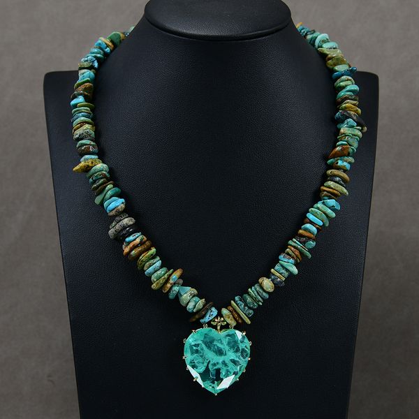 

beaded pendant necklaces natural om wheel turquoise chips gems necklace green quartz heart shape pendant charm choker necklace jewelry gifts, Silver