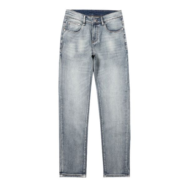 

mens jeans classic fashion brand hip-hop denim pants summer zipper washing fabric soft elastic letter emblem embroidery trousers, Blue