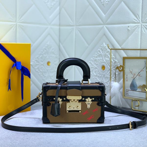 

square box malle crossbody bag women handbags purse leather handle old flower letters removable strap golden hardware s lock buckle m86286
