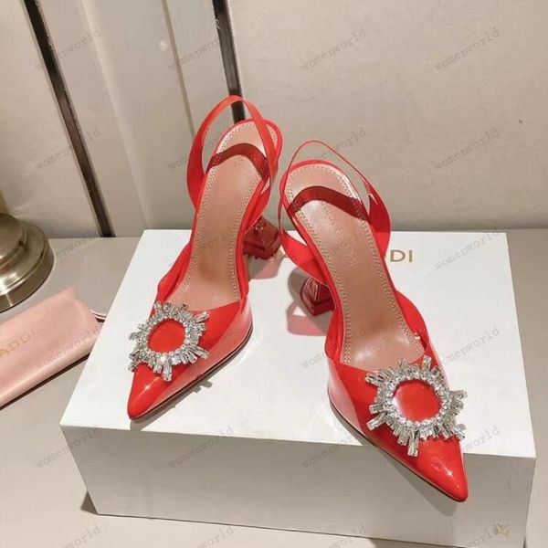 

luxury designer amina muaddi sandals new clear begum glass pvc crystal transparent slingback sandal heel pumps 100mm crystal-embellished sli, Black