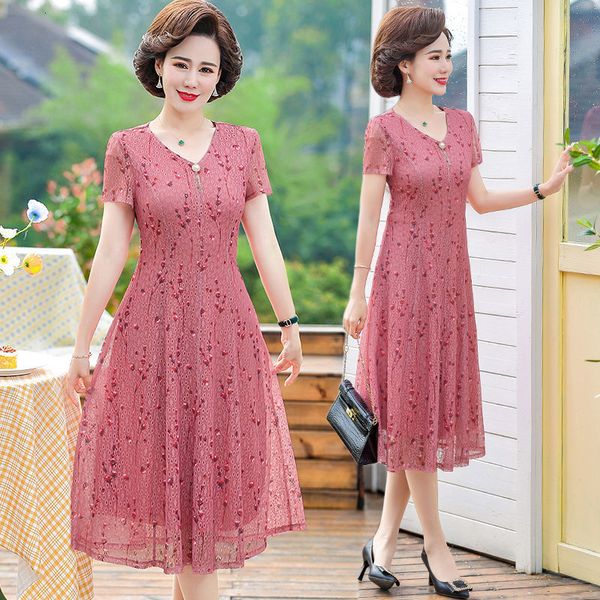 

casual dresses women's summer casual chiffon dress women's middle-aged and elderly printed short sleeved pleated dress women', Black;gray