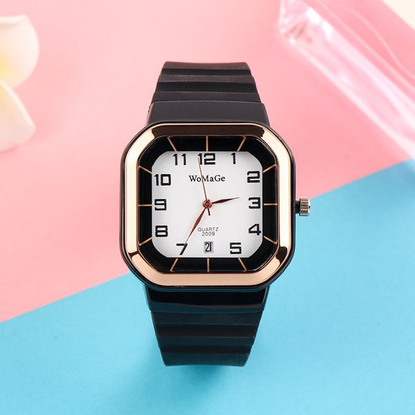 

womens watch simple silicone strap womage fashion quartz rectangle dial watches ladies casual female clock montre femme saati, Slivery;golden