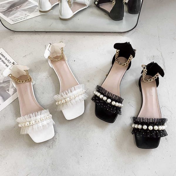 

sandals women sandals summer fashion plus size mesh pearl decorative shoes rear zipper sandals bohemia casual comfortable beach shoes y2304, Black