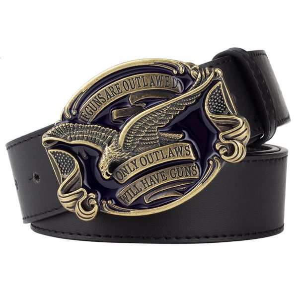 

belts eagle belt for men jeans only outlaws will have guns metal buckle cowboy 230406, Black;brown