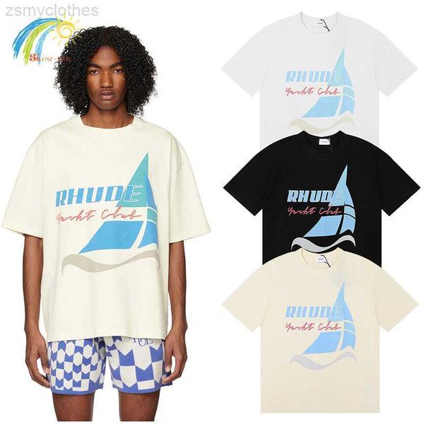 

men's t-shirts 23ss yacht printing rhude t-shirt men women heavy fabric short sleeve apricot black white rhude tee top, White;black
