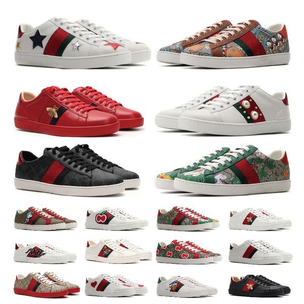 

leather designer mens womens casual shoes bee ace sneakers low shoe with box sports tiger embroidered red green black white stripes breathab
