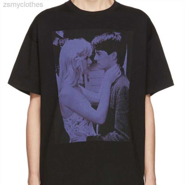 

men's t-shirts raf simons spring and summer retro blue figure poster print cotton round neck loose short-sleeved t-shirt, White;black