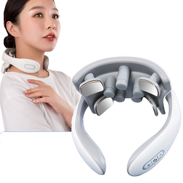 

back massager smart neck electric vibration pulse cervical rechargeable heating voice massage pain relief relax 230406