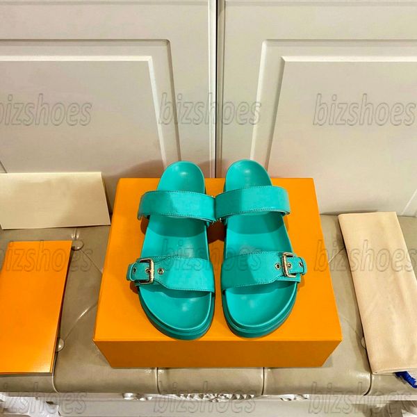 

622sslippers bom dia flat mule designer women slipper two strap sandal slide patent monograms canvas comfort pool, Black