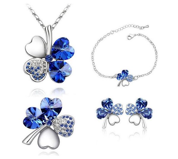 

cross game pendant necklace ear studs bracelet sets inlaid rhinestone crystal twinkle decorate adjeustable length valentine's day gift, Silver