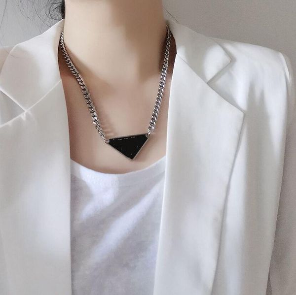 

designers pendant necklace european and american triangle letter necklace simple versatile pendant clavicle chain hip hop men women accessor, Silver