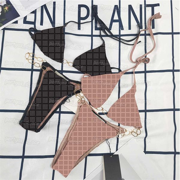 

letters womens bikinis chian design split swimwear with tie padded push up beach bra briefs girls summer holiday bathing suits''gg, Black