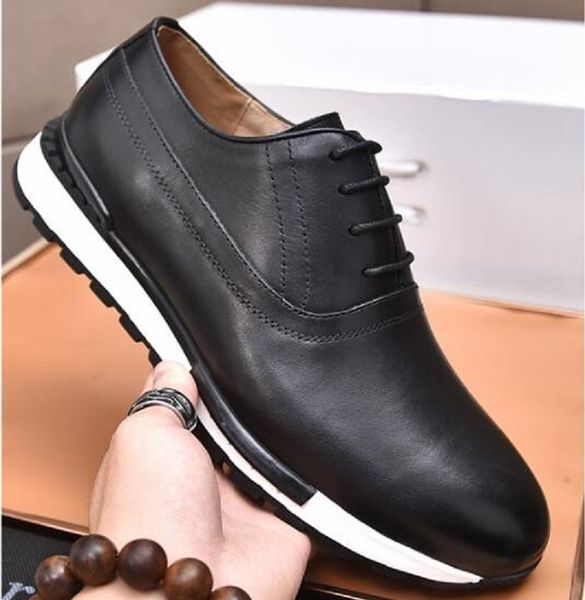 

new luxury men sneakers genuine leather casual shoes no slip comfortable men oxford leather shoes business leisure shoes d2h15, Black