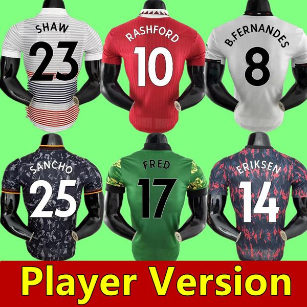 

22 23 player version soccer jerseys sancho player #7 fans mans utds fernandes manchesters shew rashford greenwood football shirt 2023, Black